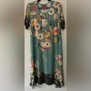 NWT Johnny Was Teal Floral Midi Dress
